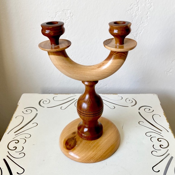 Vintage wood candelabra candlestick holder